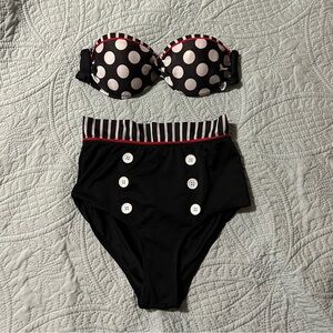 Polka Dot Bikini Set with High-Waisted Bottoms